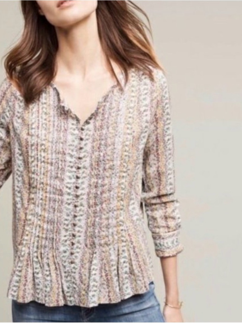 Anthropologie x Maeve Gelise Pintuck Button Down in Floral Women's Size Small